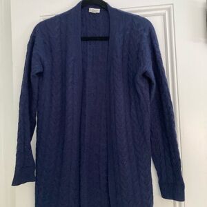 Garnet Hill Navy Cashmere Cable Knit Cardigan, XS